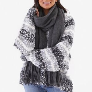 Lucky Brand Dark Gray Solid Brushed Fringe Oversized Knit Scarf Basic NWT